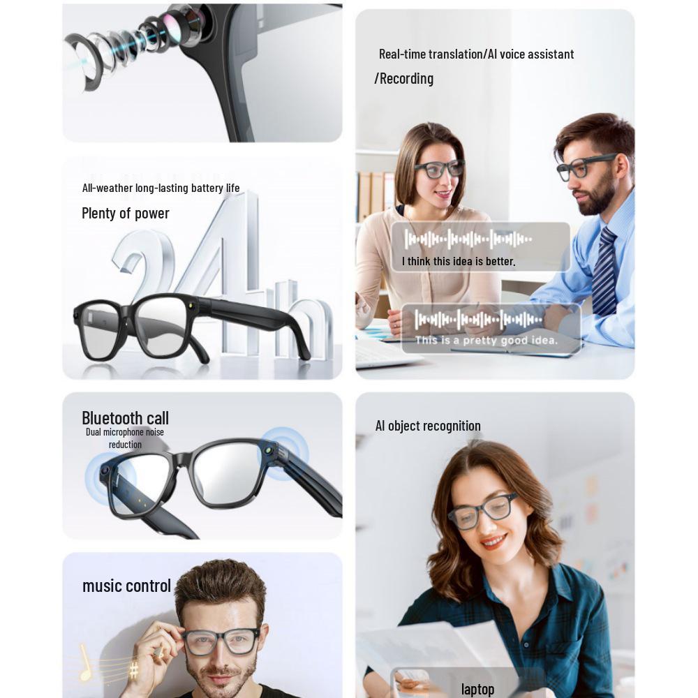 AI Translation Smart Glasses: 800W HD, Real-Time Translation, Photo Capture & Object Recognition
