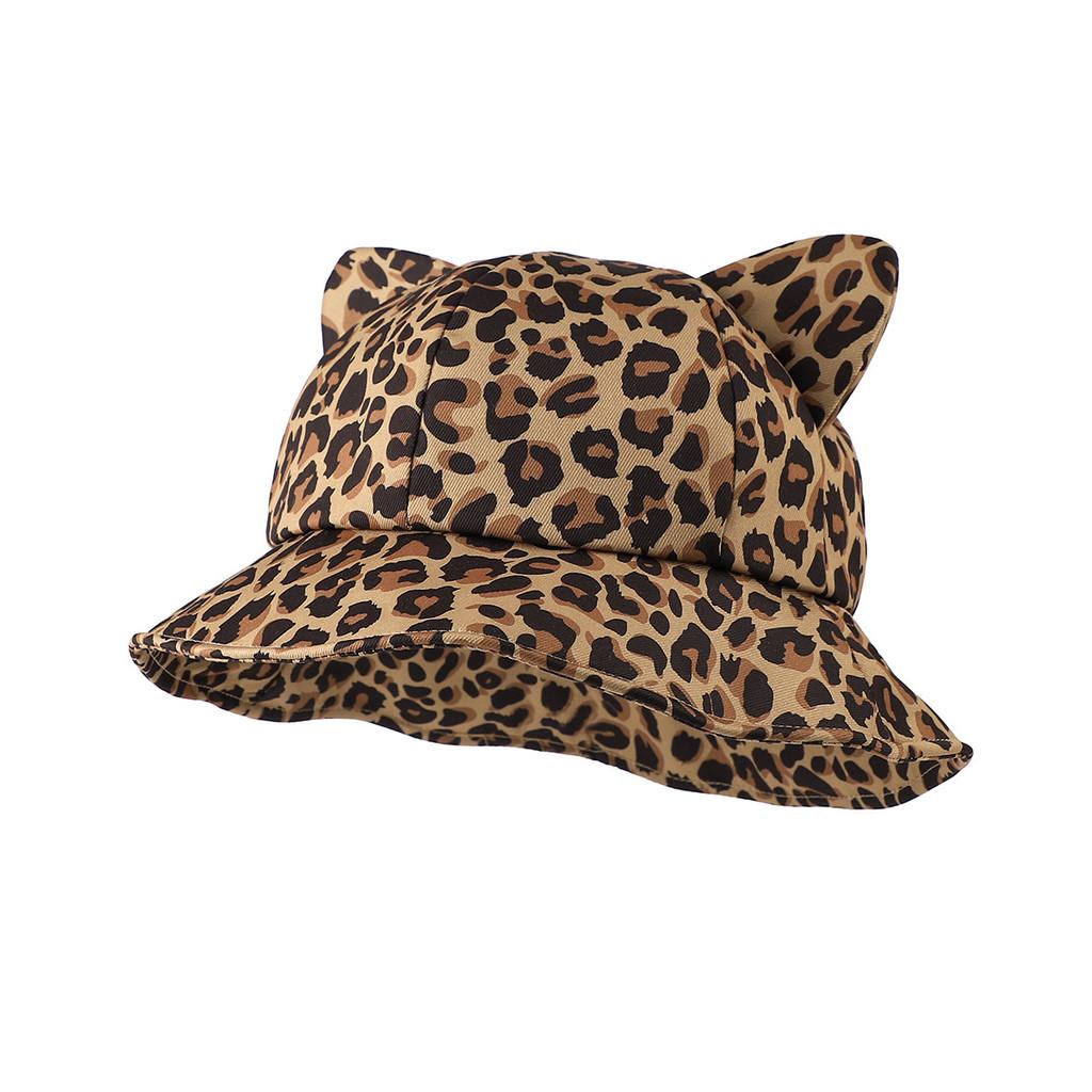 Cat Ears Bucket Hat With Leopard Print And Wide Brim For Street Fashion Summer Wear