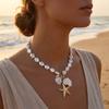 Colier pandantiv exagerat cu scoică imitație perle pentru femei Boho Lanț choker cu scoică și stea de mare Închizătoare OT Toggle Bijuterii de petrecere Cadou