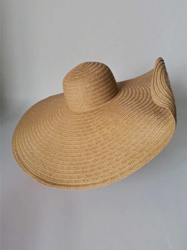 Cappello da Sole da Donna in Paglia con Tesa Extra Larga e Calotta Rotonda, Pieghevole, Monocolore, Cappello da Spiaggia