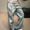 ROADVIBE Y2k Jeans Baggy Mode Nouveau Produit Dentelle Imprimée en 3D Chaîne Perle Pantalon Droit Femmes Pantalon Jeans Taille Haute pour Femme