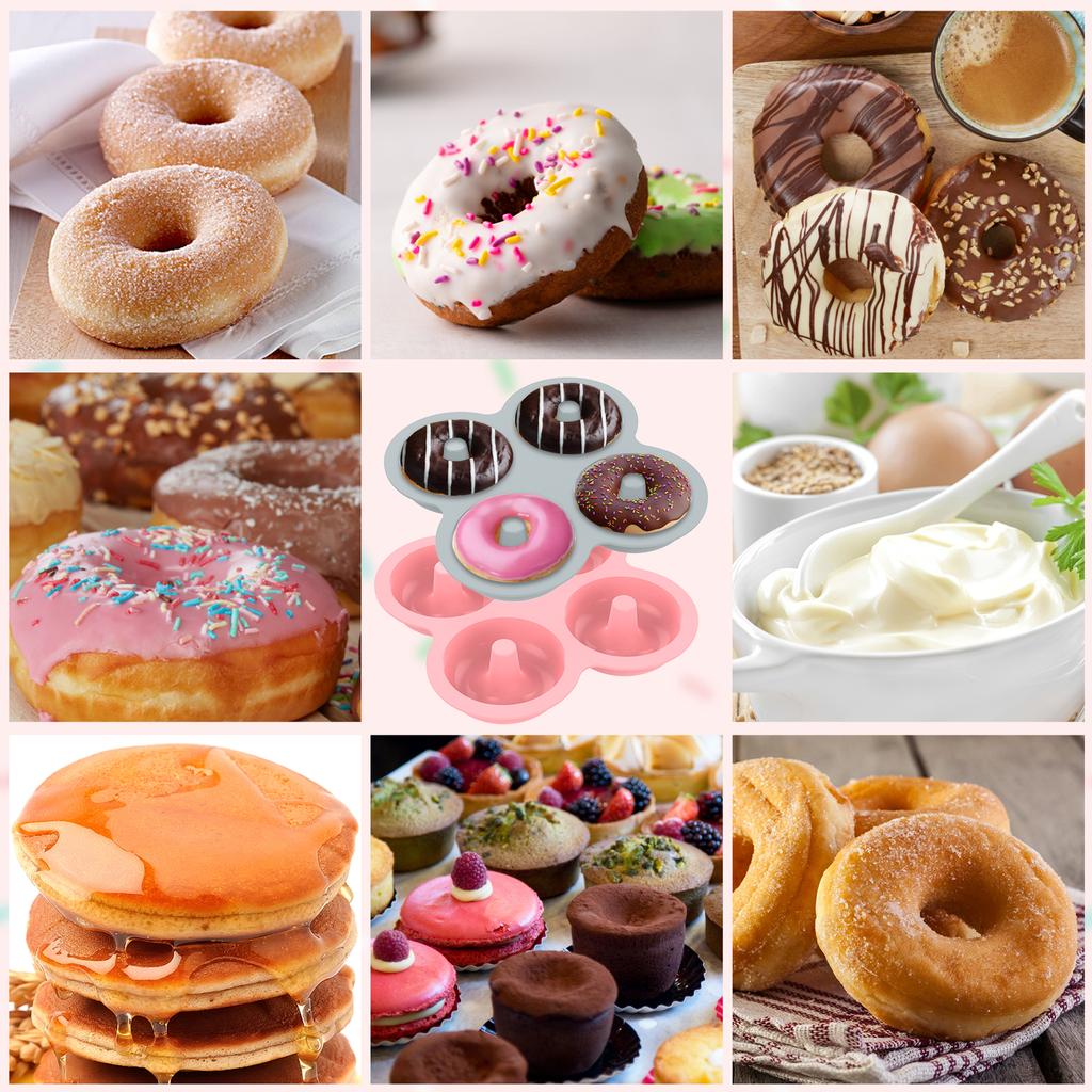 4 Donut Molds 4/6/8 Cavity Silicone Donut Plate Non Stick Baking Donut Plate Heat Resistant Bagel Muffin Multi Baking Tool