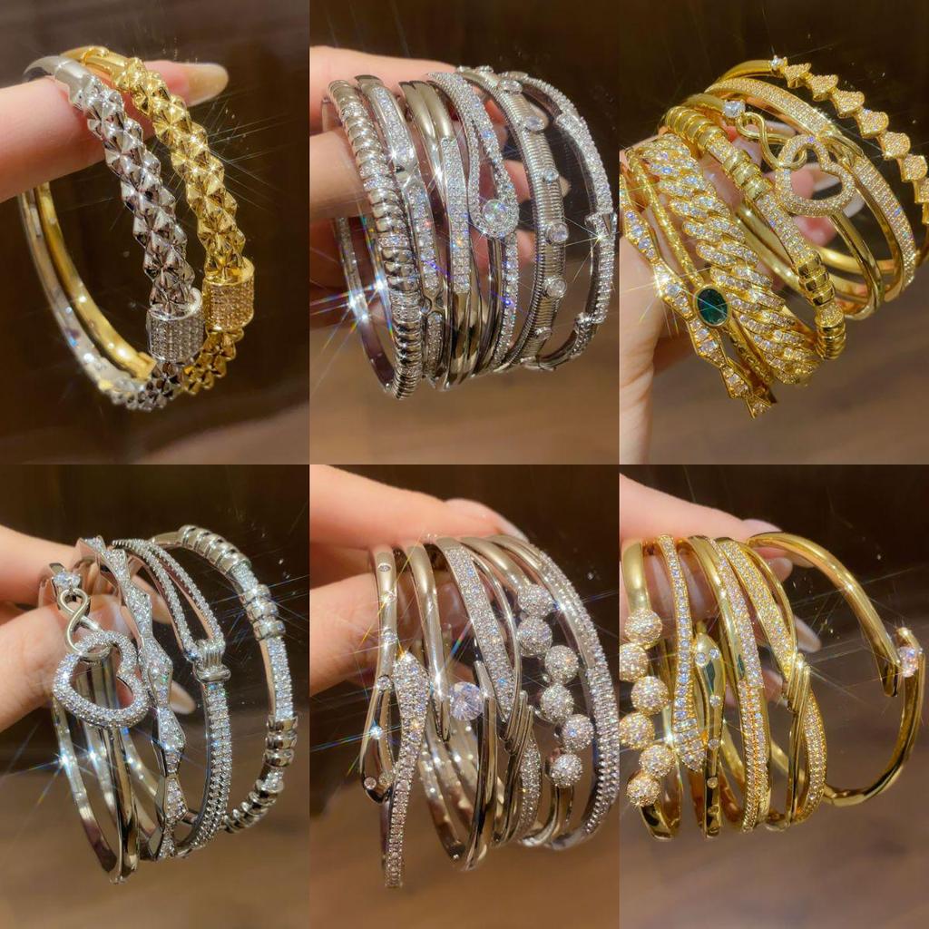 Elegant Zircon Teardrop Multi-Layer Open Bangle Bracelet for Women