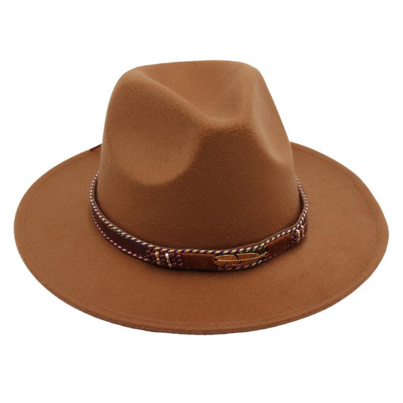 Minority Stage Top Hat Metal Feather Jazz Hat Men'S And Women'S Ethnic Style Felt Hat Tibetan Wool Hat