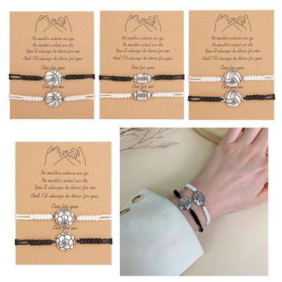 Pulsera trenzada de tenis de baloncesto, paquete de 2 pulseras ajustables para parejas en blanco y negro