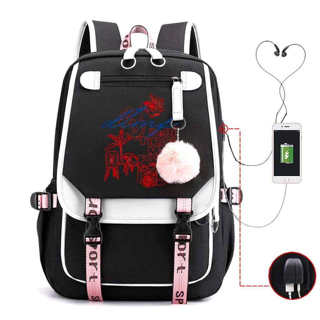 Casual Student School Bag USB Charging Rucksack Zipper Rapper Singer Mochilas Multicolor Option Backpack for Teen Boys Girls