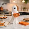 Trick or Treat Dessert Holder Resin Ghost Statue with Pumpkin Candy Bowl, Cute Figurine, Multi Functional Storage Figure for Front Porch Yard