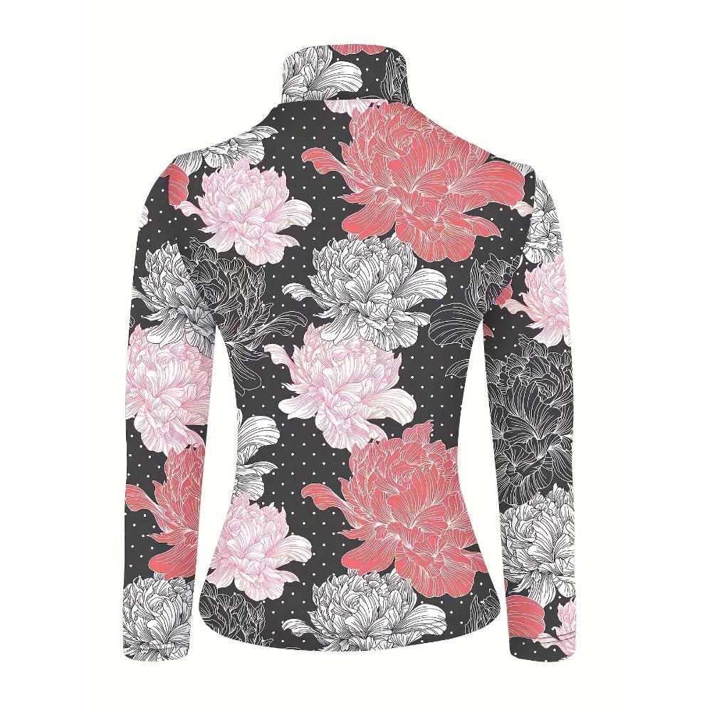 Women's elegant full-body flower-printed cross-turtleneck long-sleeved pullover for all seasons