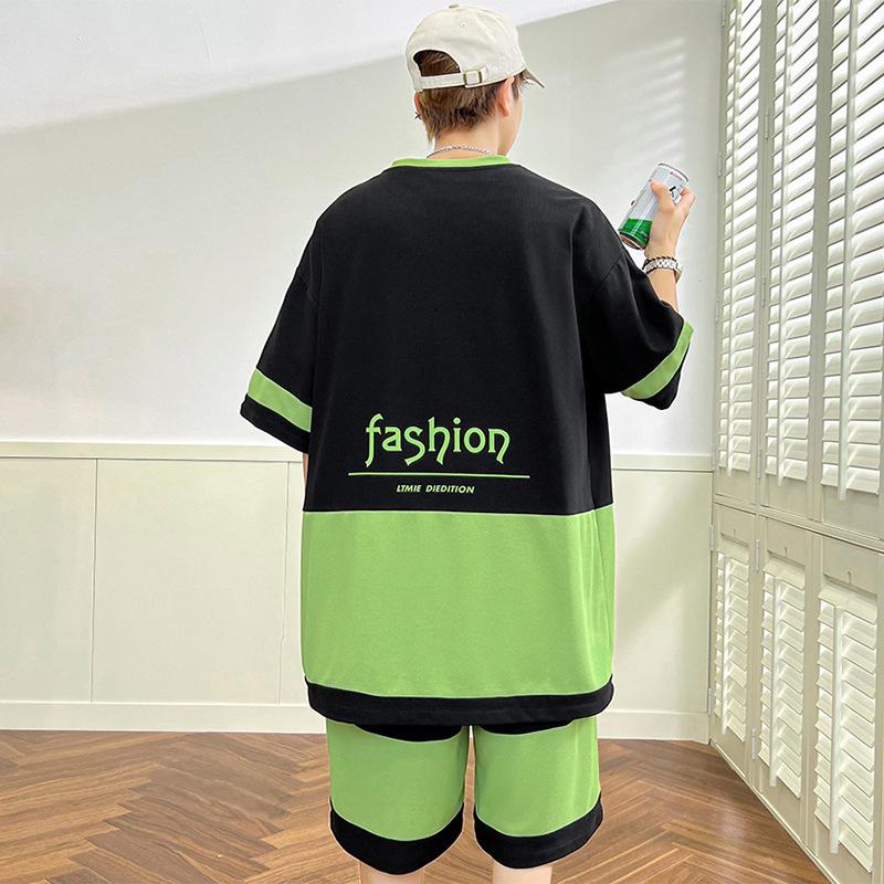 Teen Summer Cool Casual Two-Piece Set: Men’s Trendy Loose Short Sleeve T-Shirt + Shorts