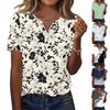 Damen T-Shirt mit Aufdruck und Knopfleiste, kurzärmelig, für den Alltag, Wochenendmode, Basic, V-Ausschnitt, normales Oberteil