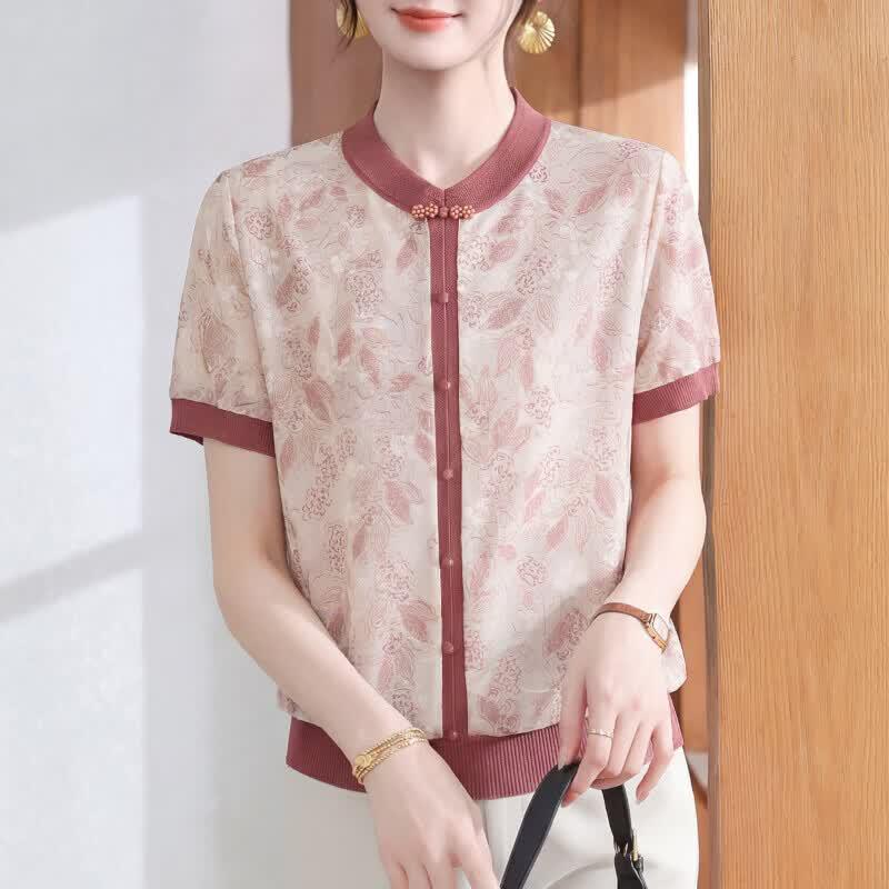 Xue Xi Women s Elegant Ice Silk Knit Short Sleeve T-Shirt 2XL