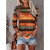 Women's 3D Printed Striped Retro Printed T-shirt Fashion Long Sleeve Round Neck Regular Tops Holiday Weekend Spring and Autumn