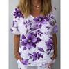 Summer V-neck 3D Flower Printed Top Fashionable Casual Short Sleeved Women's T-shirts