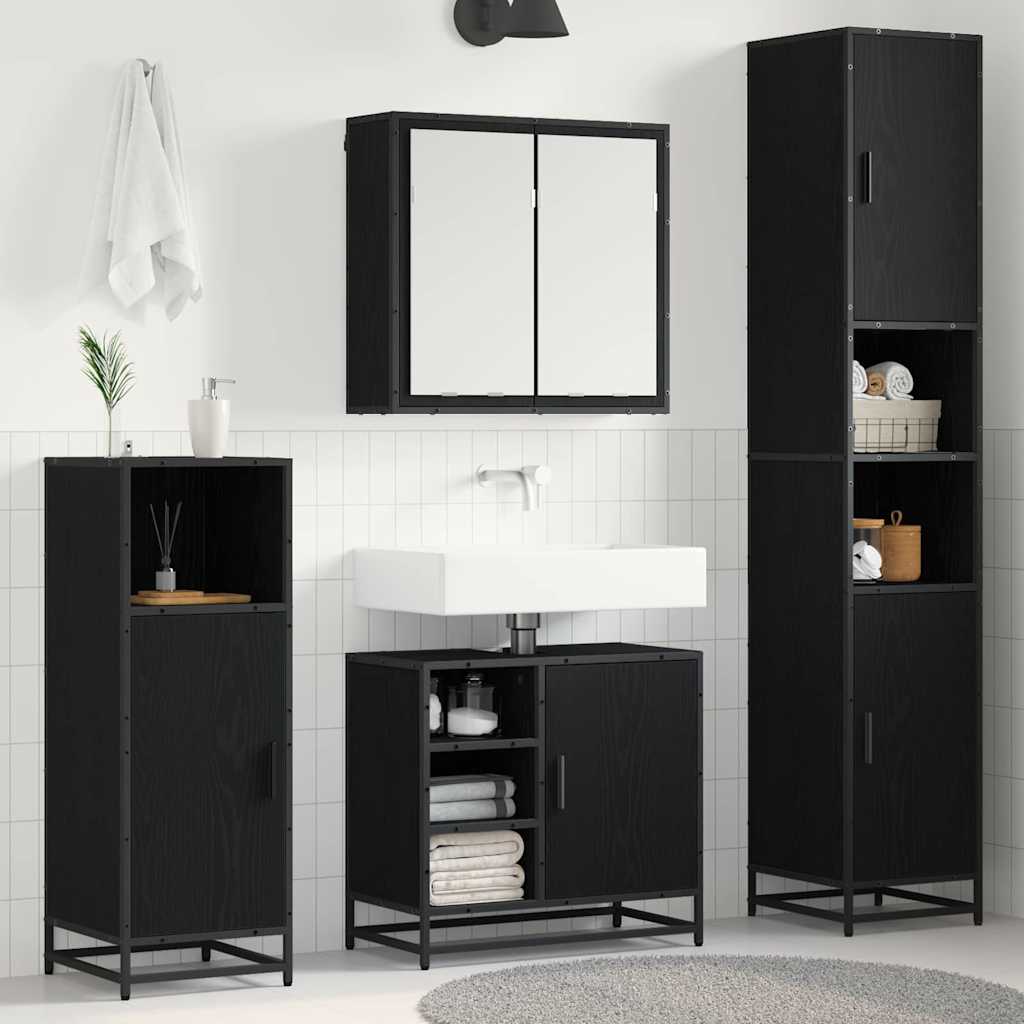 Bathroom Furniture Set 4 Pcs Black Oak Effect Particleboard