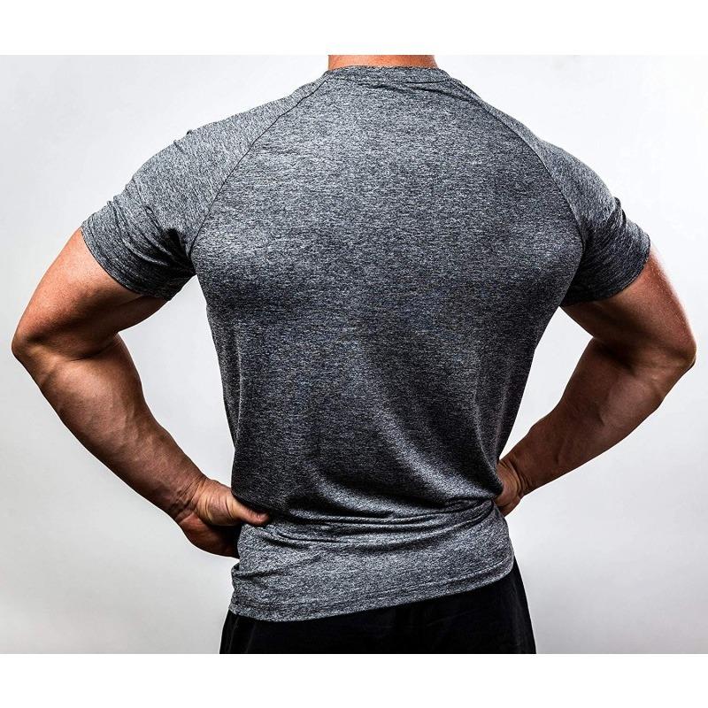 Mens Short Sleeve Solid Color Slim Fit Quick Dry Gym Training T Shirt