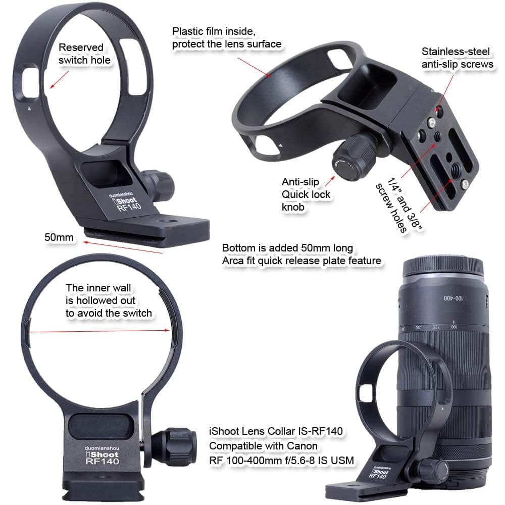 iShoot Metal Camera Tripod Mount Tripod Mount Lens Support Lens Bracket Tripod Compatible with Canon RF IS Quick Release Plate with Screw Holes on the