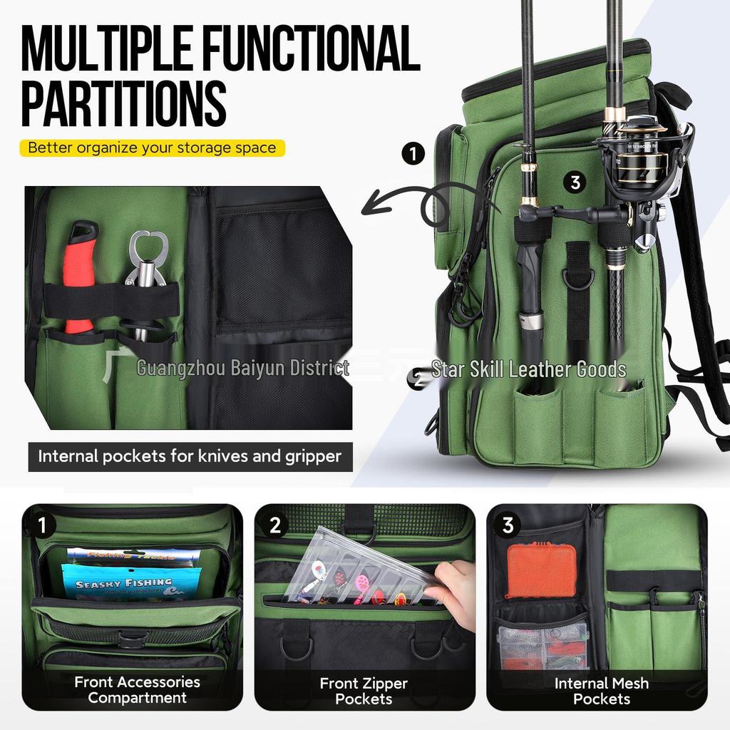 2024 Venkovský maskovací multifunkční rybářský batoh s úložným prostorem na pruty