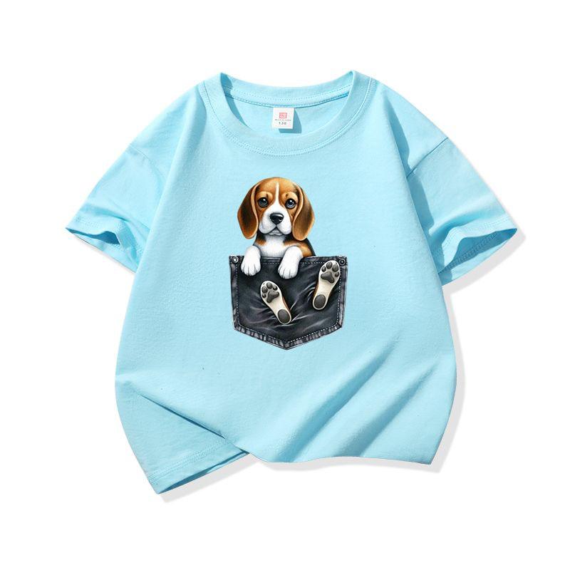 Kinder Katoenen T-shirt Schattige Zak Beagle Puppy Hond Grafisch Ronde Hals Korte Mouw T-shirt Casual Ademend Jongens Meisjes Zomer Top