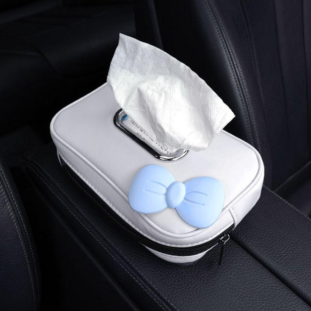 Zipper Car Tissue Box PU Leather Car Seat Back Organizer Fashion Car Napkin Holder Sun Visor