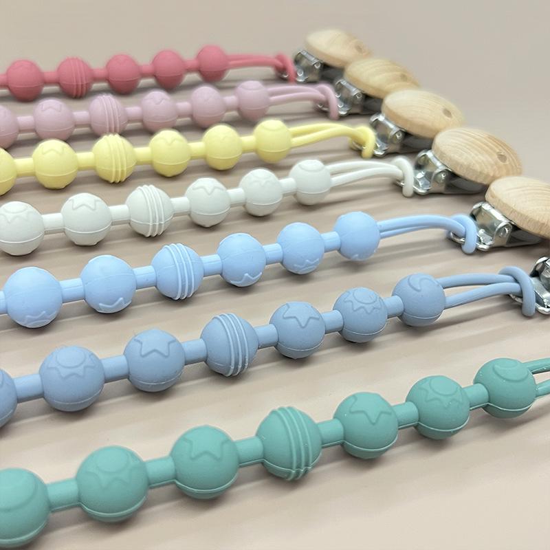 Nordic Baby Silicone Lanyard with Beech Wood Clip - Anti-Drop Teething Pacifier Chain