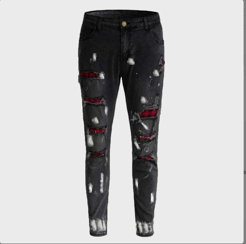 Evropské a americké nové pánské slim-fit roztrhané džíny s barvou