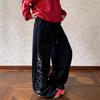 JYL Rhinestone Letter-print Casual Pants,Loose Curved Dance Trousers For Spring Street Hip Hop