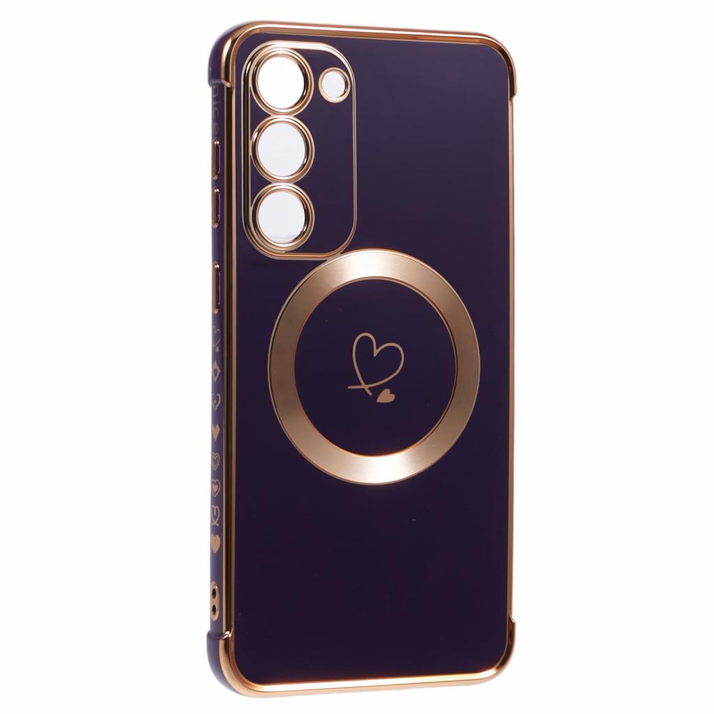 For Samsung Galaxy S23+ Case Compatible with MagSafe Electroplated TPU Phone Cover Hollow Love Hearts