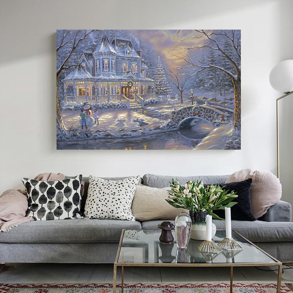 

Рождественский снеговик Зимняя сцена Холст Искусство Стена Праздничный подарок Украшение дома Картина Плакат и печать Гостиная Картина Декор