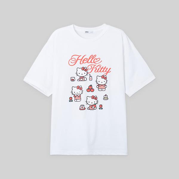 

Sanrio 2026 Summer Comic Form Hello Kitty Image 100 Cotton Printed Casual Tshirt Adult Children Parentchild Top Casual Wear S