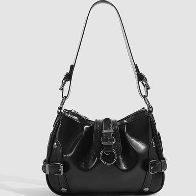 2025 New Autumn Winter Oil Wax Leather Underarm Bag Sweet Cool Spicy Girl Modern Motorcycle Bag Commuter Shoulder Bag for Women
