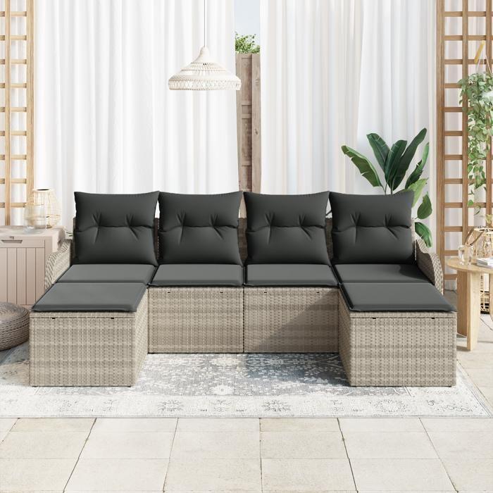 vidaXL 6-piece Garden Sofa Set with Light Grey Cushions Synthetic Rattan, vidaXL 2-seater Garden Sofa 3345812