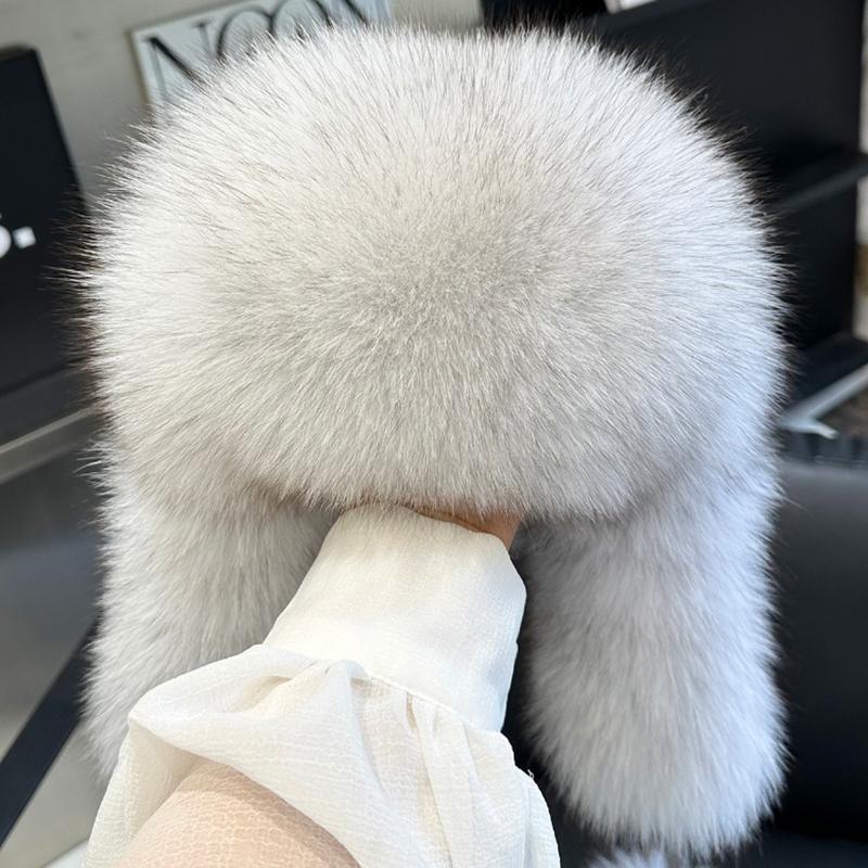 Fox Fur Hats Women's Ushanka Aviator Trapper Snow Skiing Hat Caps Earflap Winter Raccoon Fur Bomber Hat