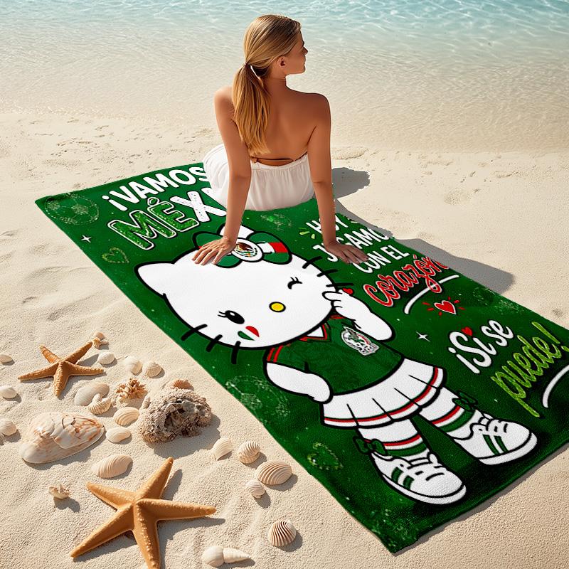 1pc Kitty Mexico Soccer Cartoon Quick Dry Microfiber Bath Towel for Swimming Surfing Camping Unisex Holiday. SJT7201144