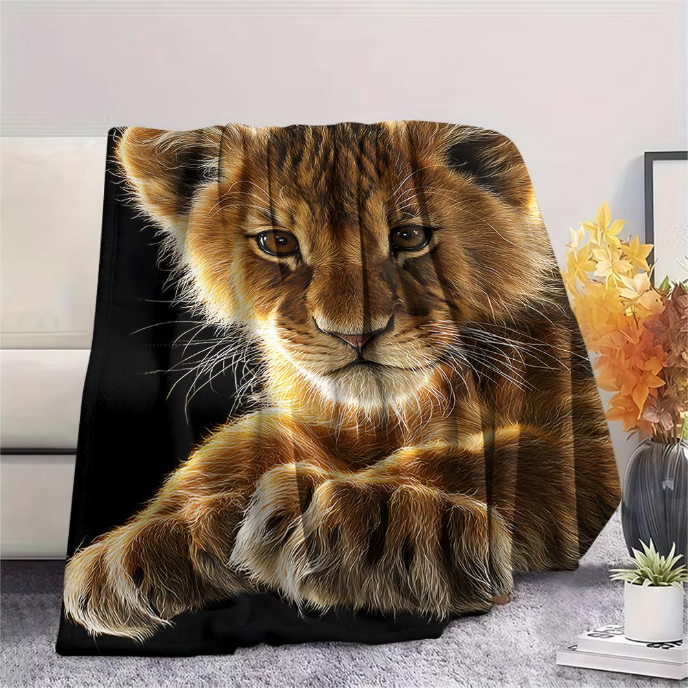 Lion Cub Print Flannel Blanket, High Quality Comfortable for All Seasons, Home Decor, Warmth and Comfort, Perfect for Christmas Gifts