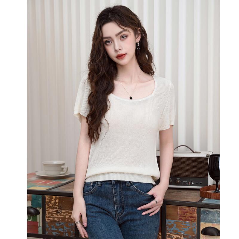 French Chic V-Neck Knit Short Sleeve Top S