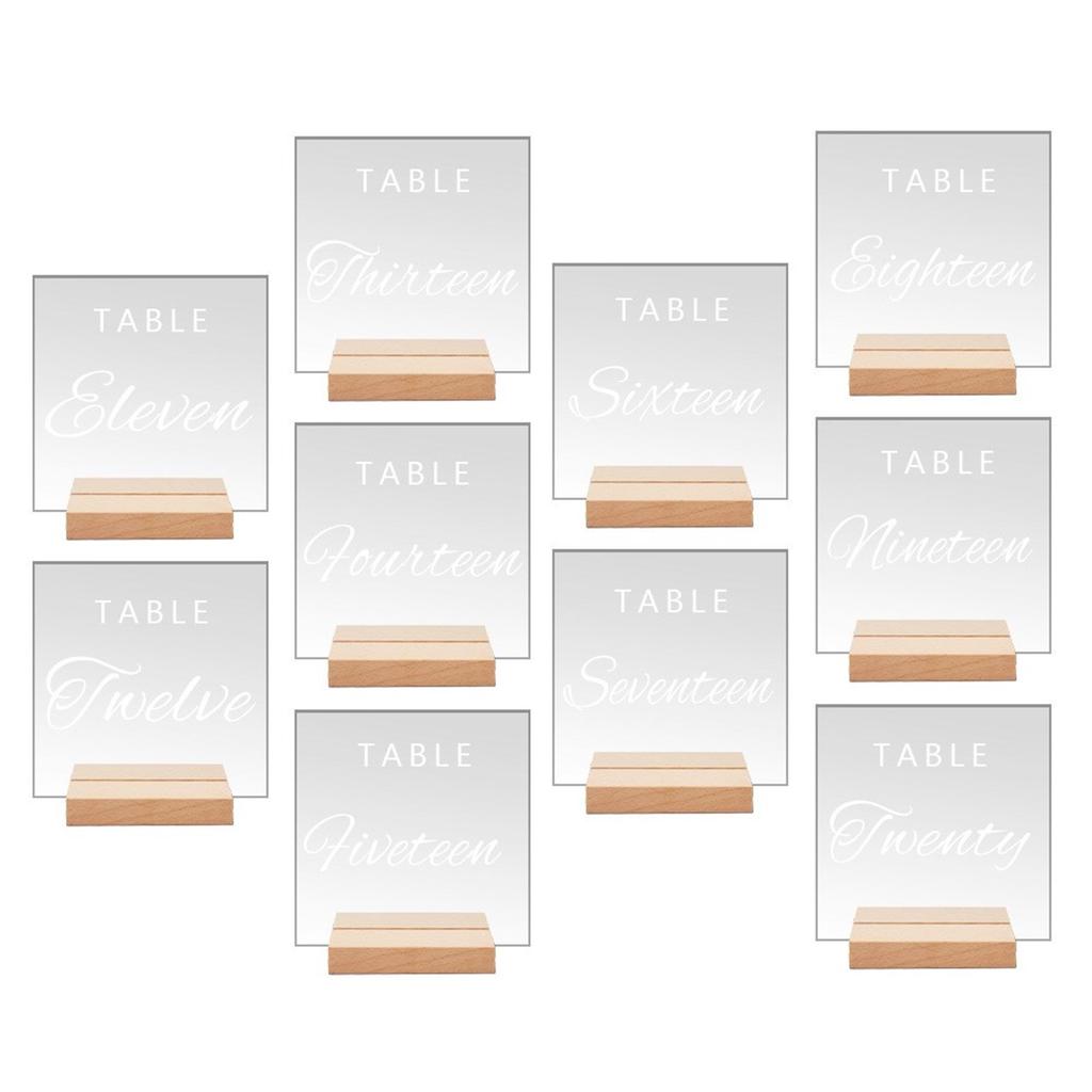 Acrylic Table Sign Holder with Wooden Base 10pcs Blank Clear Wedding Sign Number Place Card Holder Display Stand for Bar