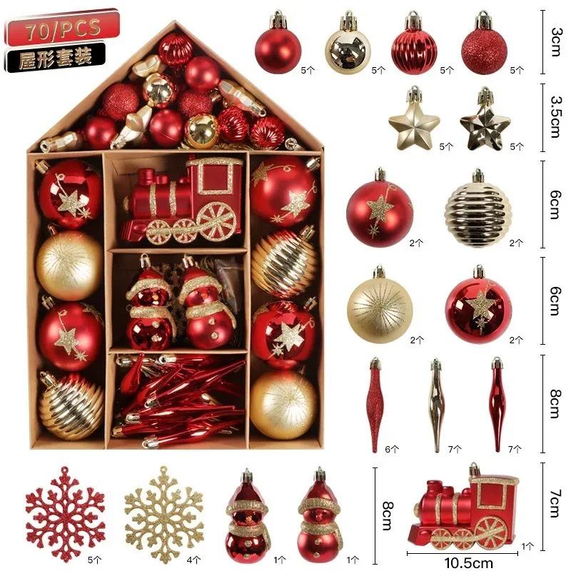 70Pcs Merry Christmas Balls Decor Xmas Set Big Ball Snowflake Xmas Tree Hanging Pendant Noel Navidad Home Decor New Year Gift
