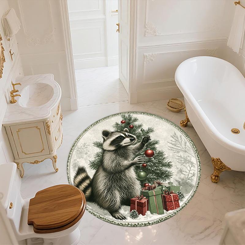 Vintage Raccoon,Round Area Rug,Carpet Rug for Living Room Bedroom Sofa Playroom Decor,Non-slip Floor Mat
