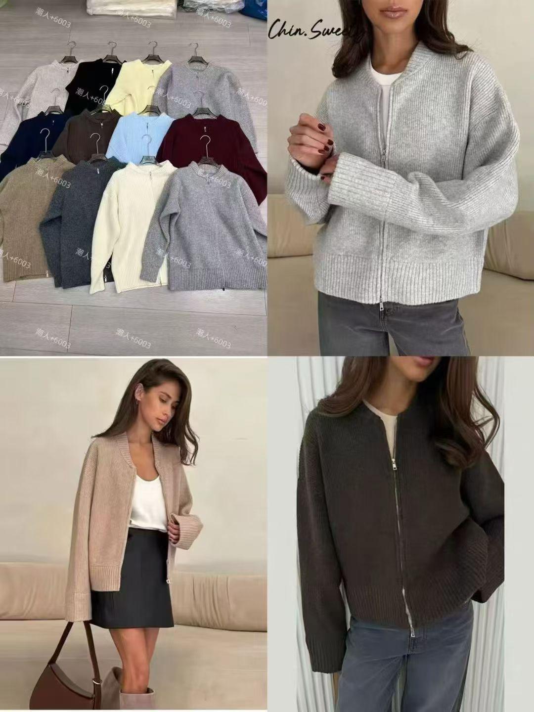 

2025 Autumn Women s European & American Style Zipper Cardigan Sweater - Round Neck, Loose Fit, Versatile for Commuting M