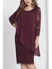 Elegant Three-Quarter Sleeve Solid Color Lace Trim Slim Dress for Plus Sizes