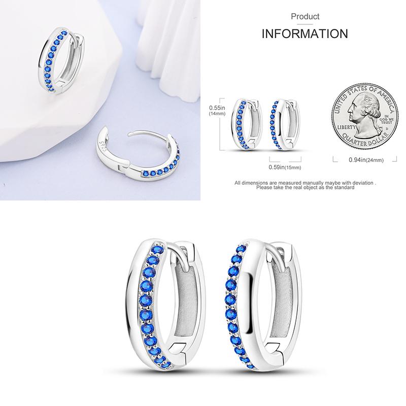 Sparkling Blue Zircon Hoop Earrings Pave U Shape Star Devil Eyes Circle S925 Drop Earring Fit Original Party Jewelry