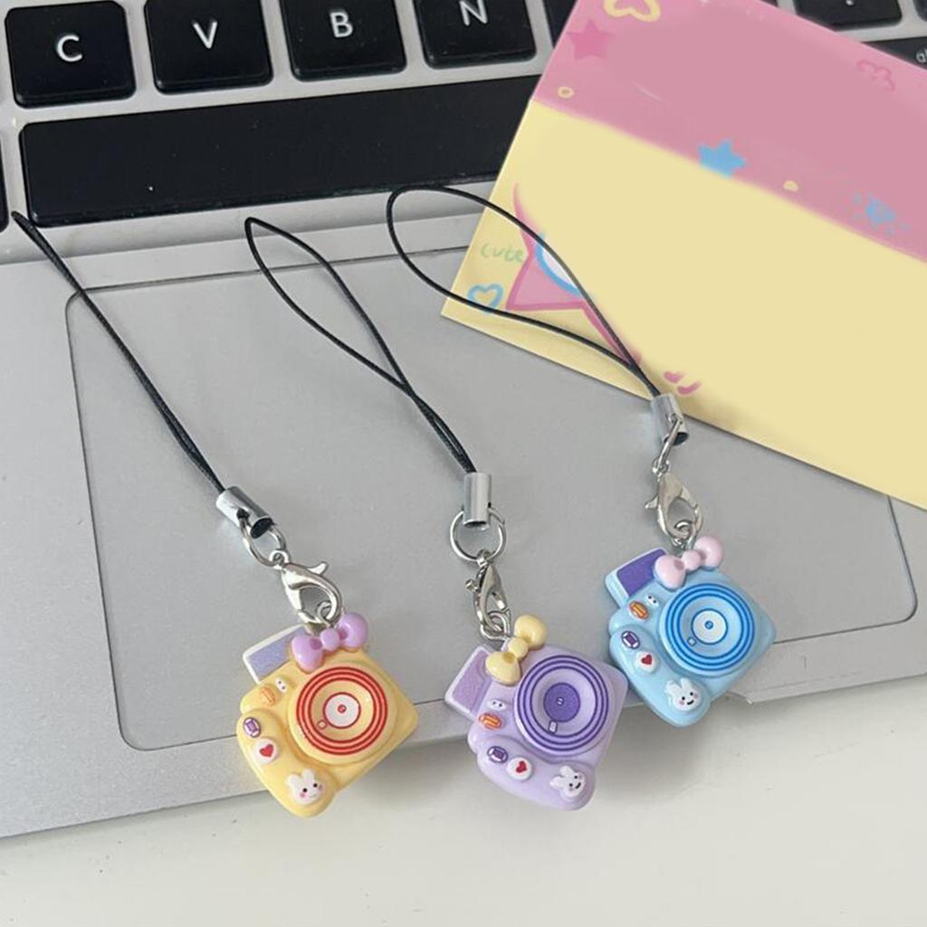 Cute Cartoon Mini Macaron Camera Charm Keychain Pendant Lightweight Phone Chain Resin Accessory For Bags Keys