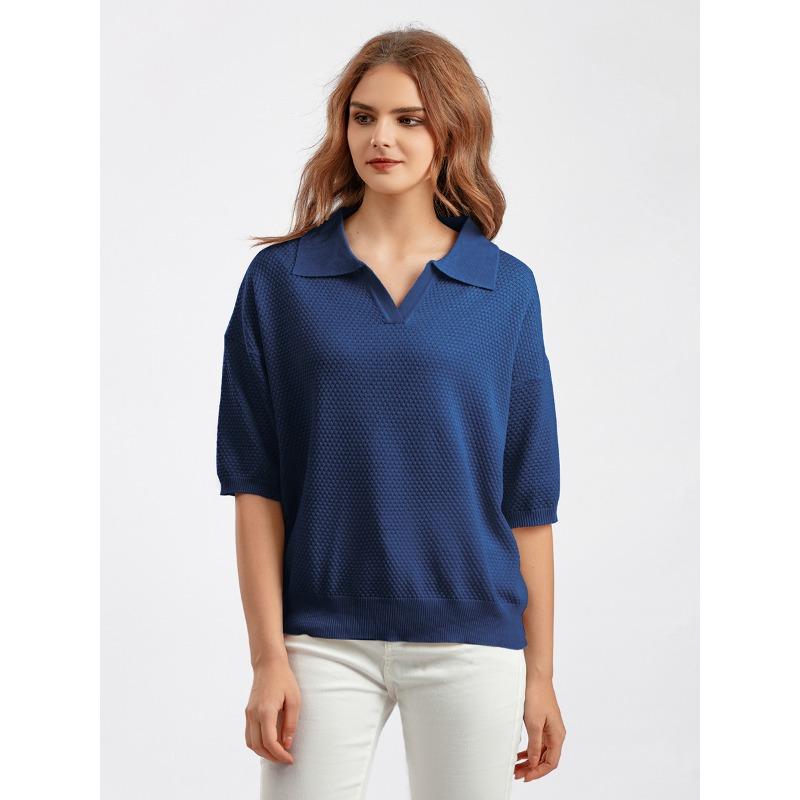 Summer Women's T-shirt Plus Size Thin POLO Collar Fashion Casual Versatile Short-sleeved Knitted Tops