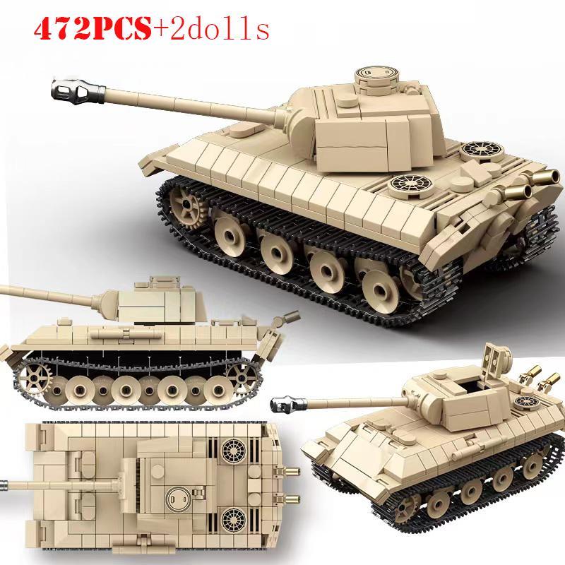 Military World War II Weapons Tiger Heavy Panther Leopard Medium Churchill Tank Building Blocks WW2 Army City Bricks Kids Toys