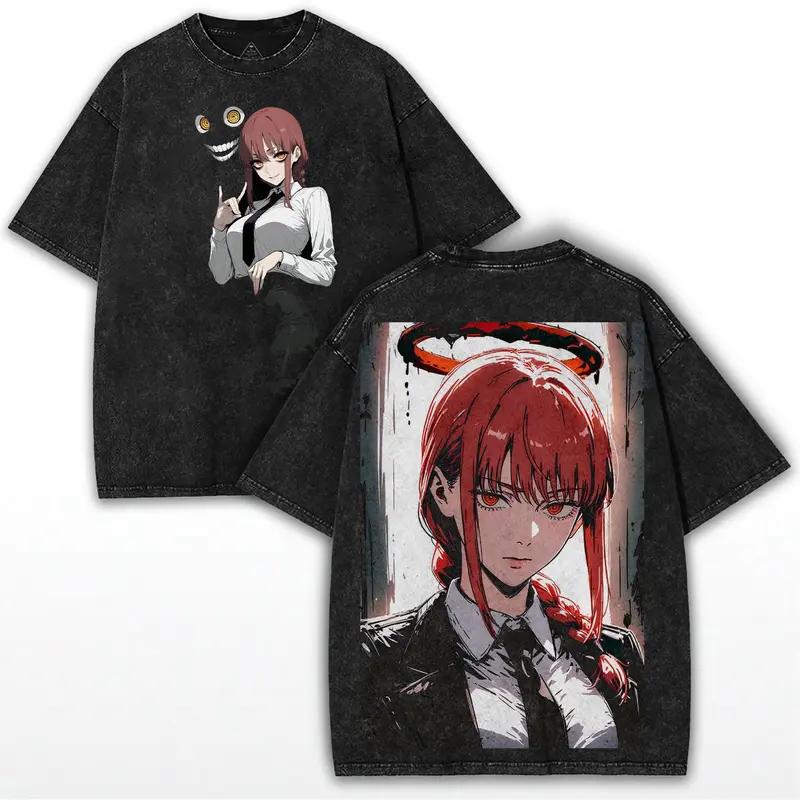 

Аниме Chainsaw Man Макима Графическая футболка Мужская Женская Футболка с коротким рукавом Винтажная футболка из стираного хлопка Харадзюку Мужская футболка XXL чёрный