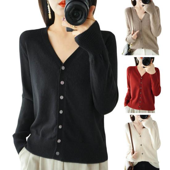 Women Knitting Sweater V-Neck Long Sleeve Button Down Sweater Cardigan Solid Color