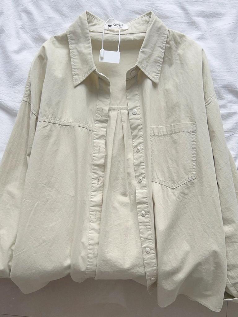 Frühling Herbst Langarm Weißes Hemd frauen Koreanische Mode Taschen Lose Beiläufige Einfache