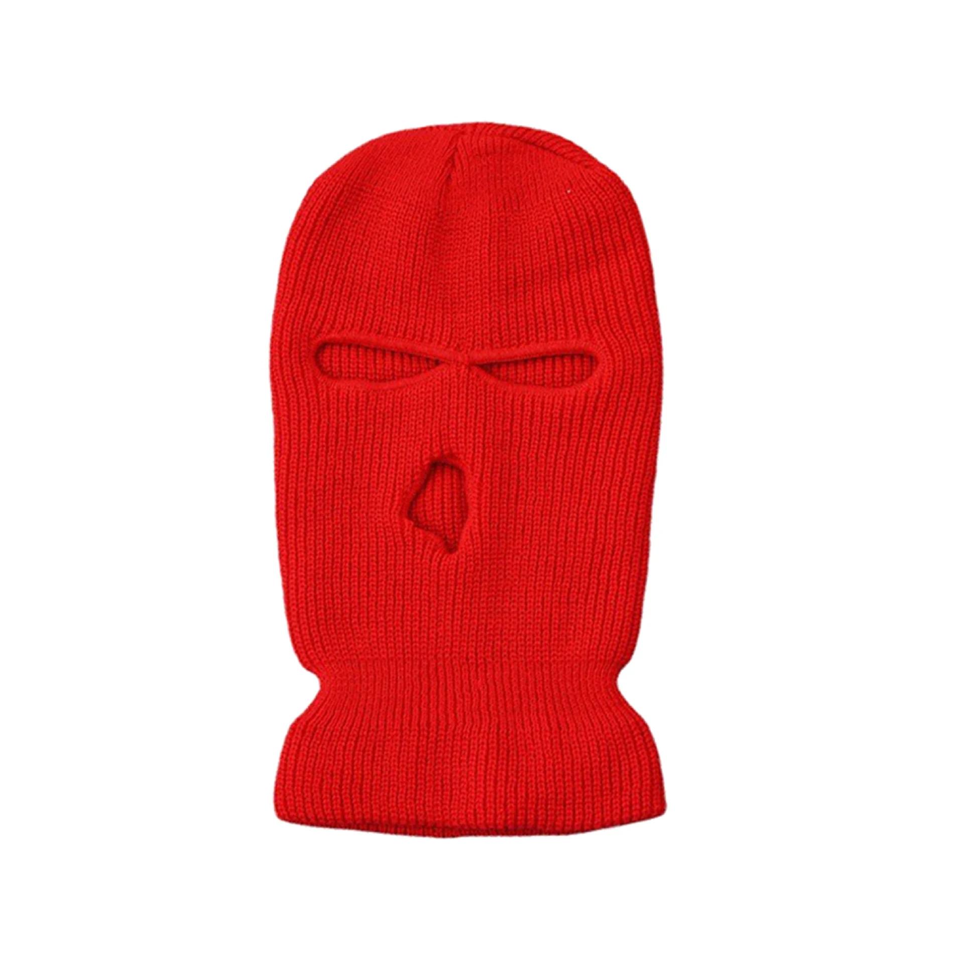 

Winter Motorcycle Windproof Full Face Knit Hats Ski Mask Men Warm Wool Balaclava embroidery Winter hats Knitted 3 Holes Ski Mask червоний