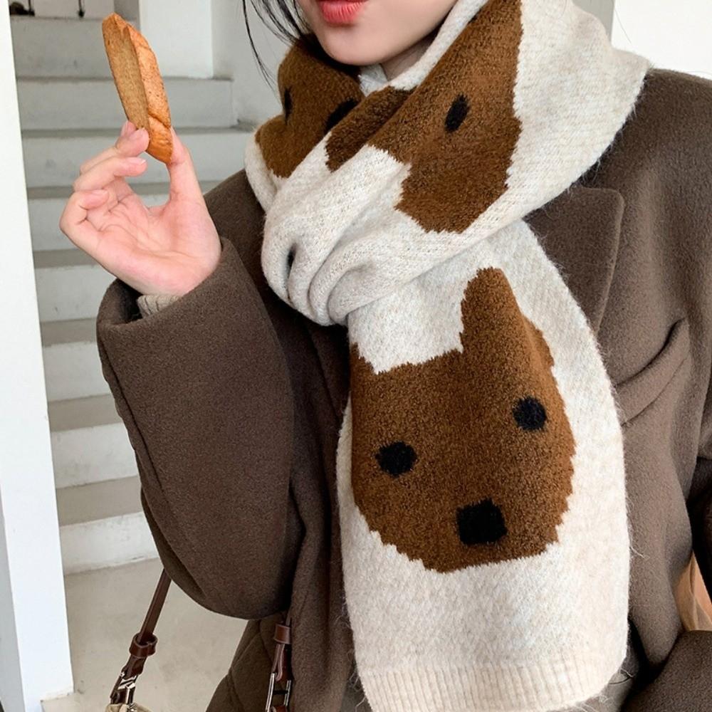 Windproof Puppy Pattern Scarf Lightweight Knitted Shawl Trendy Cashmere Blend Scarf Winter