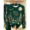 Women's elegant long sleeves, Christmas starry sky, elk and snowflake print, round neck bottoming shirt, perfect for daily commuting